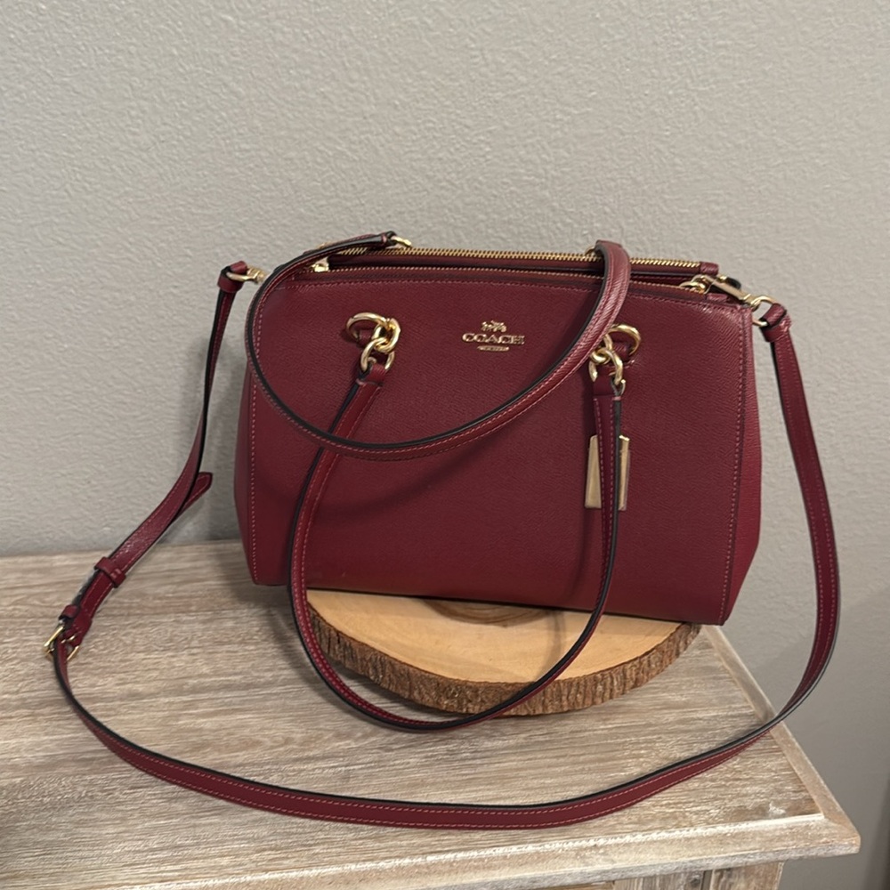 Coach Etta deep red gold accent hardware carryall satchel bag new - Picture 2 of 16
